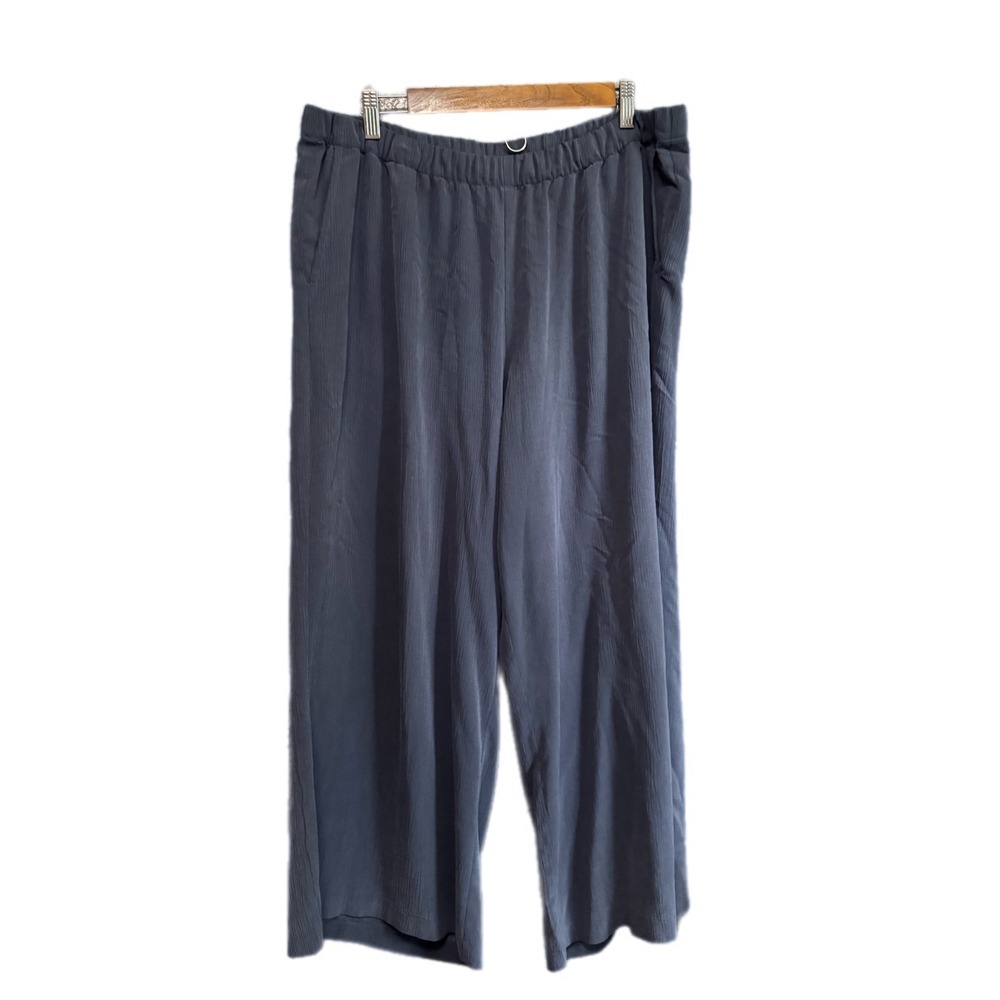 Pure Jill Wide Leg Pants Womens L Grey Blue Tencel Modal Textured Elastic Waist
